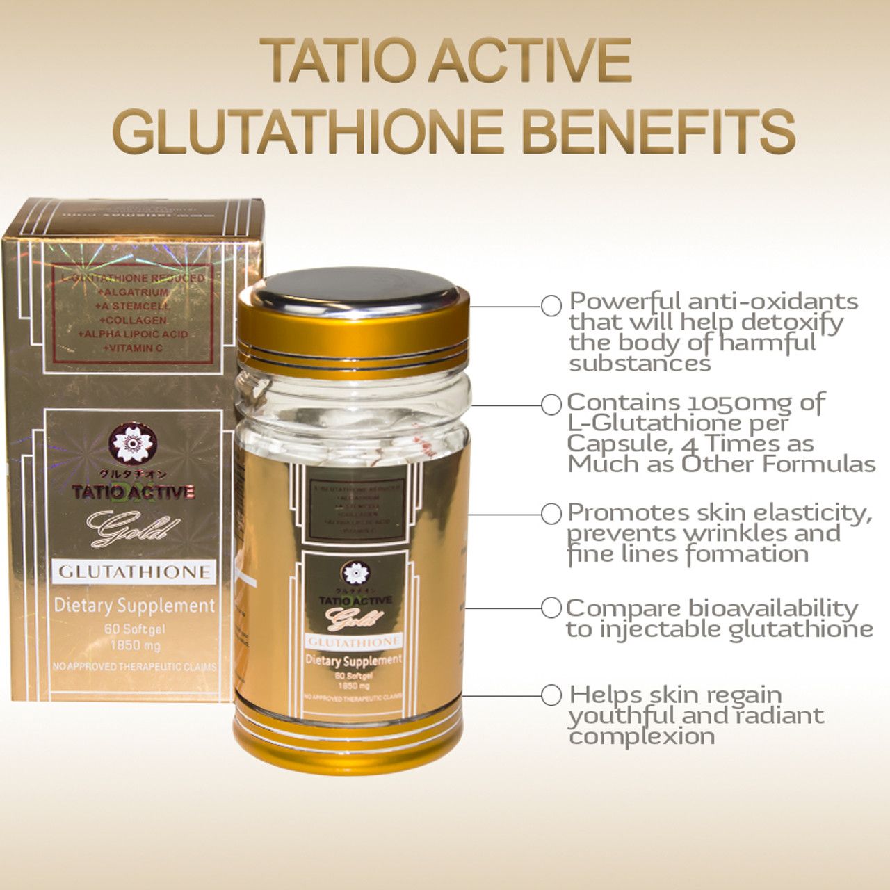 Tatio active gold 1850mg 60 skin whitening  Softgel