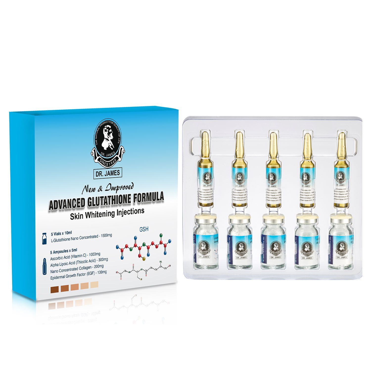 Dr James Glutathione Injection 1500mg for Skin Whitening 10 Sessions Dr James Glutathione Injection 1500mg for Skin Whitening 10 Sessions