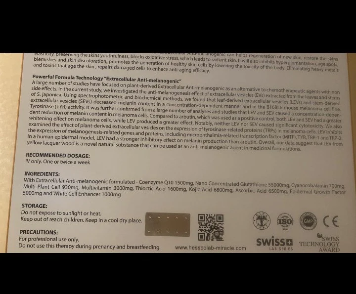 Miracle White 55000mg Extracellular Anti Melanogenic Glutathione Skin Whitening Injection