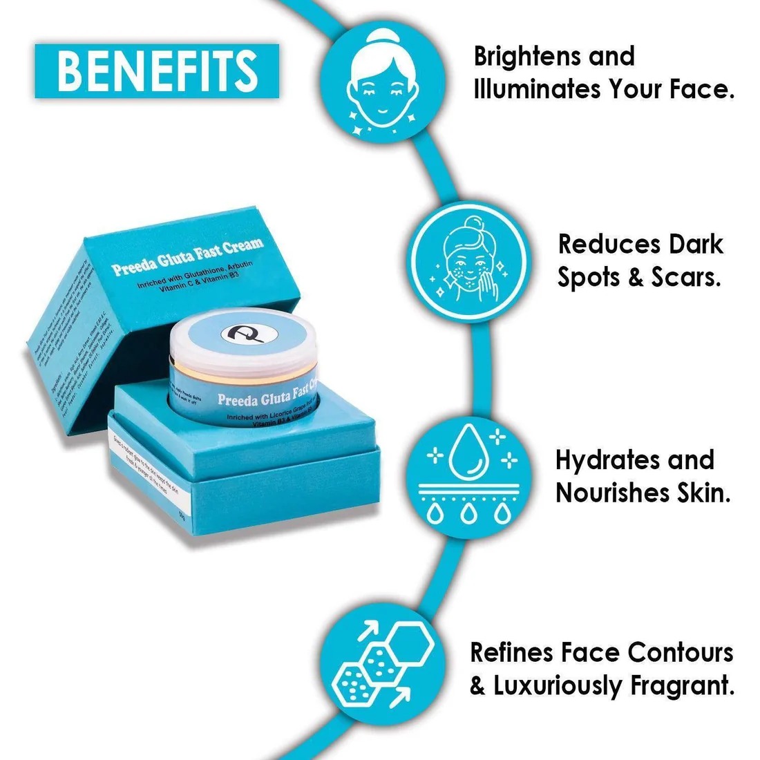 Preeda Gluta Fast Skin Whitening Cream, Brightening and Lightening Cream