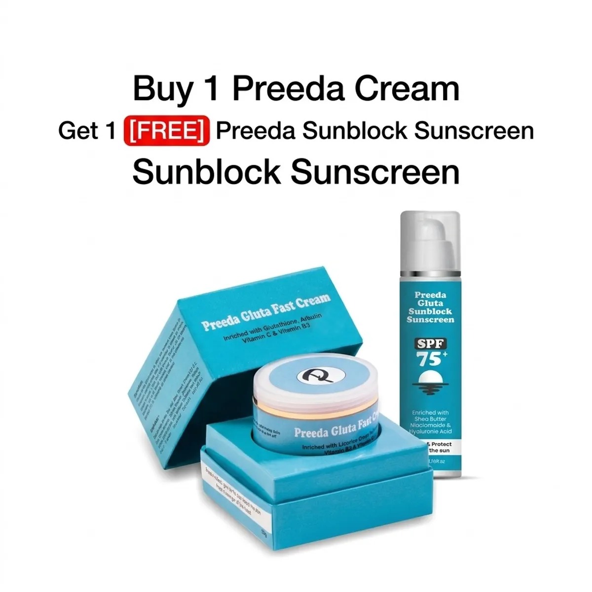 Preeda Gluta Fast Combo  Cream Brightening Original with SPF 75 Sunscreen Combo