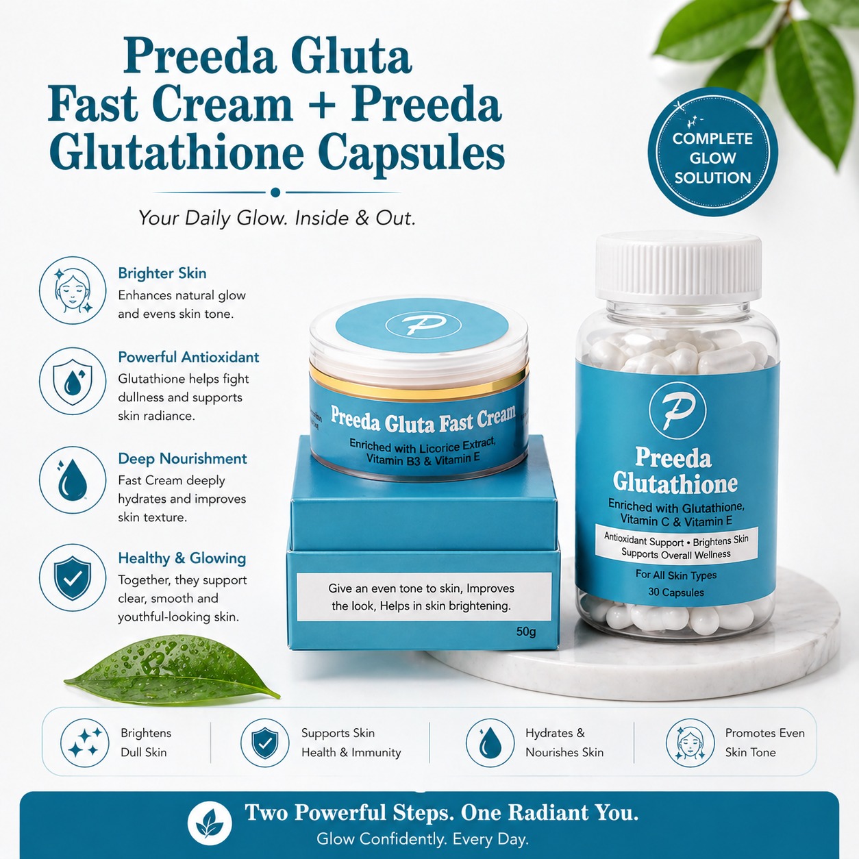 Preeda Gluta Fast Cream Brightening Original with Preeda Glutathione Capsule Combo