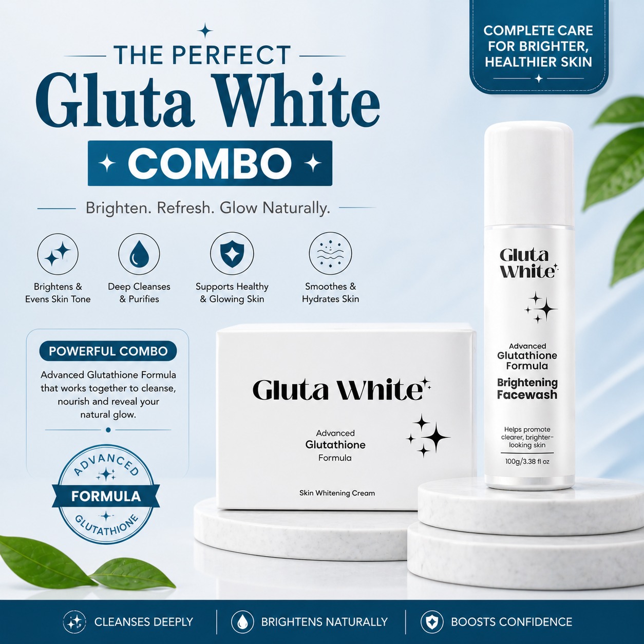 Gluta White Advanced glutawhite cream Brightening Original with Gluta White facewash Combo