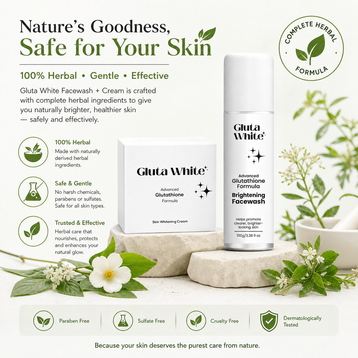 Gluta White Advanced glutawhite cream Brightening Original with Gluta White facewash Combo