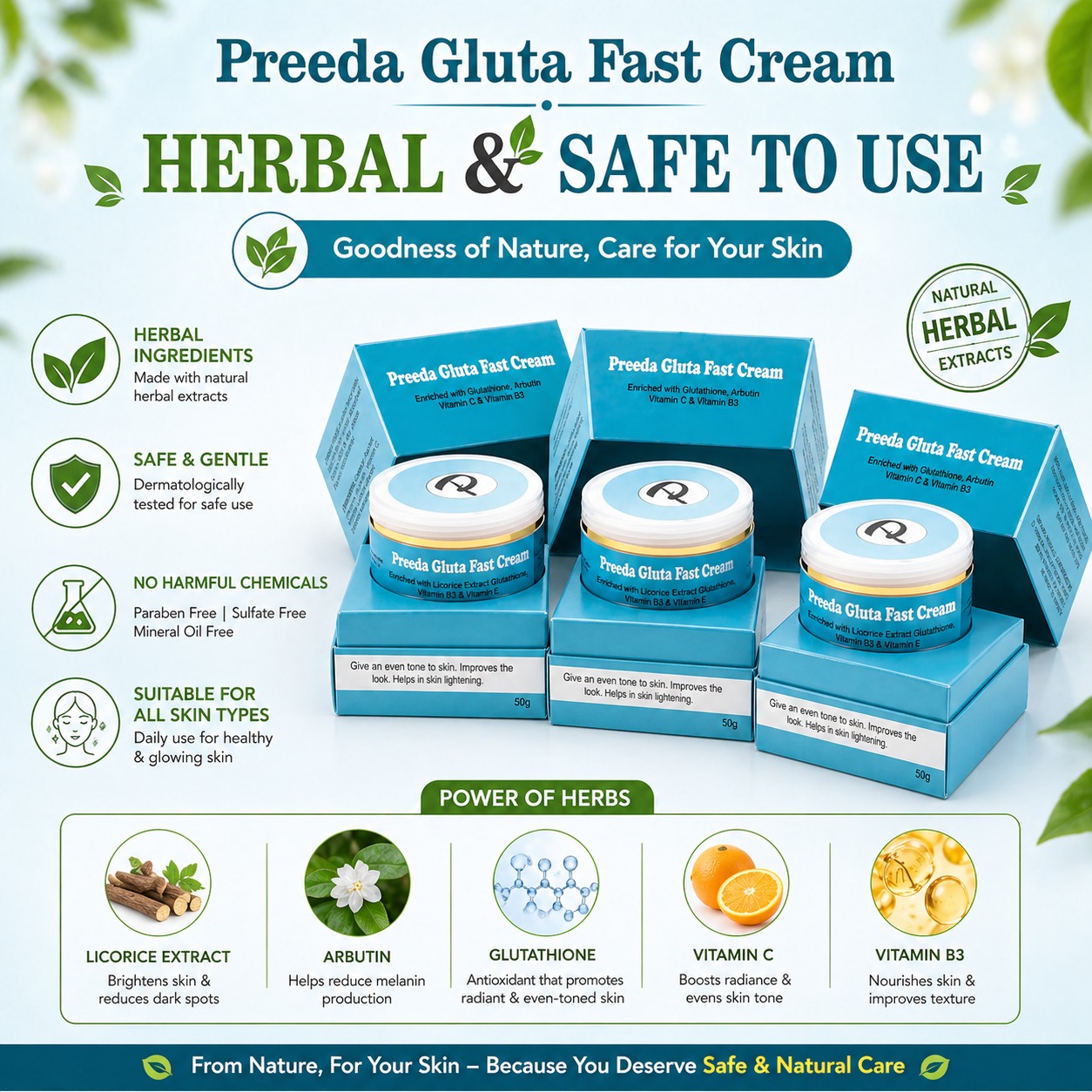 Preeda Gluta Fast Cream Brightening Original 3 Combo with Security Seal & Code