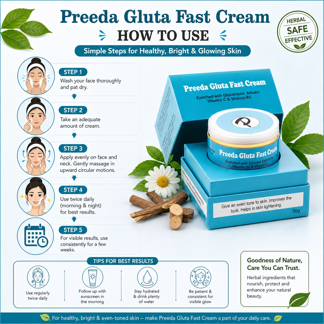 Preeda Gluta Fast Cream Brightening Original 3 Combo with Security Seal & Code