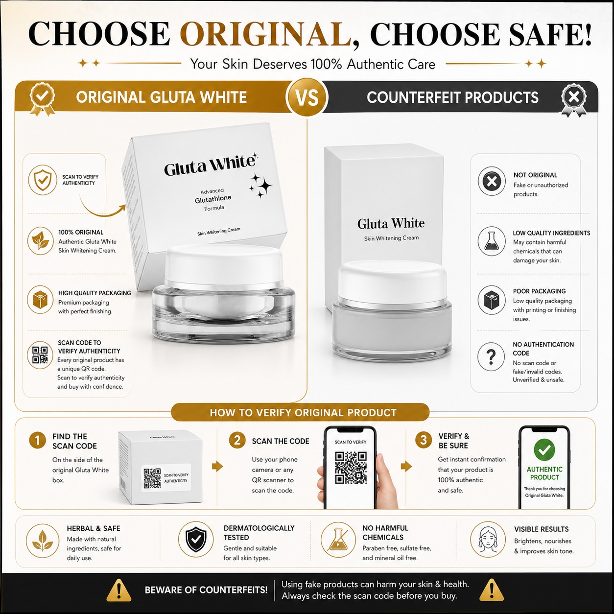 Gluta White Night Cream Brightening Original 3 Combo with Security Seal & Code