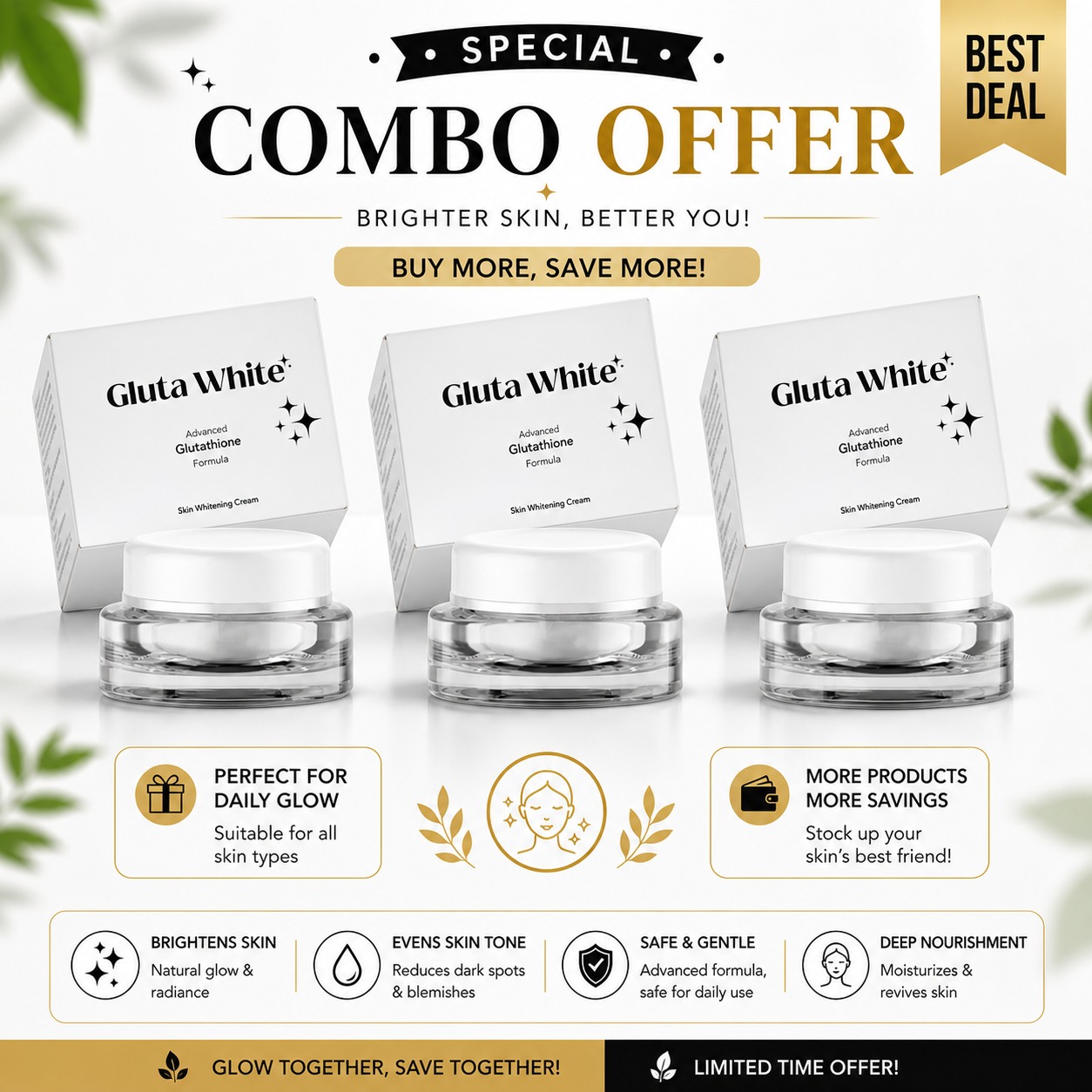 Gluta White Night Cream Brightening Original 3 Combo with Security Seal & Code